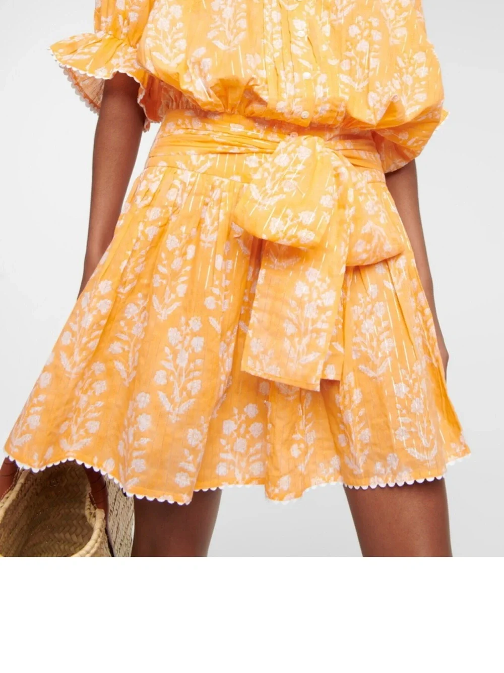 Juliet Dunn London Dress Floral Cotton Blend MIni Bow Ruffle